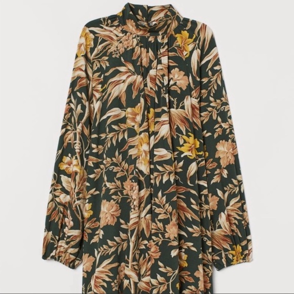 H&M Dark Green & Gold Floral Print Dress - Picture 2 of 4